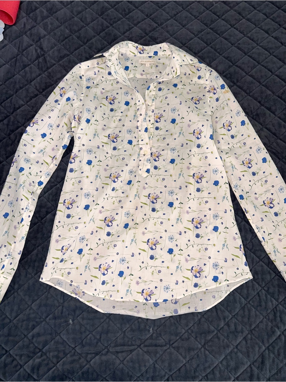 Ann Mashburn Floral Top Shirt Women’s XS Popover Liberty London Long Sleeve B3